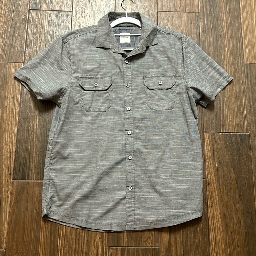 Essex Crossing Men M Shirt Gray Short Sleeve Button Down‎